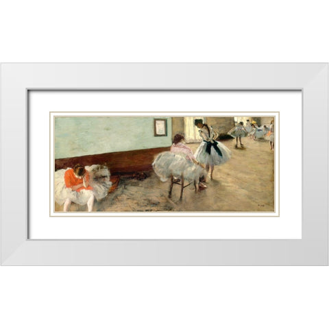 The Dance Lesson, c. 1879 White Modern Wood Framed Art Print with Double Matting by Degas, Edgar
