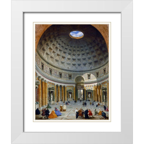 Interior of the Pantheon, Rome, c. 1734 White Modern Wood Framed Art Print with Double Matting by Panini, Giovanni Paolo