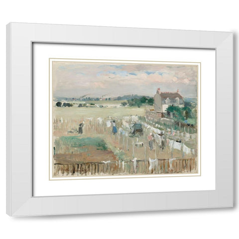 Hanging the Laundry out to Dry, 1875 White Modern Wood Framed Art Print with Double Matting by Morisot, Berthe