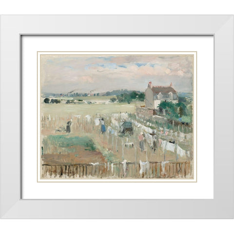 Hanging the Laundry out to Dry, 1875 White Modern Wood Framed Art Print with Double Matting by Morisot, Berthe