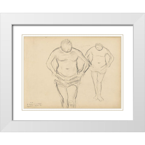 Copies of Cezannes Bathers White Modern Wood Framed Art Print with Double Matting by Degas, Edgar