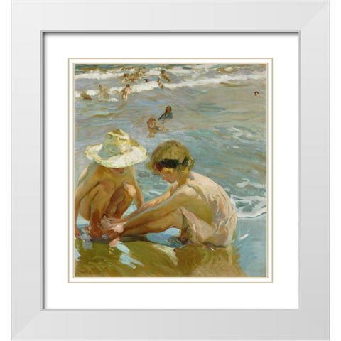The Wounded Foot White Modern Wood Framed Art Print with Double Matting by Y Bastida, Joaquin Sorolla