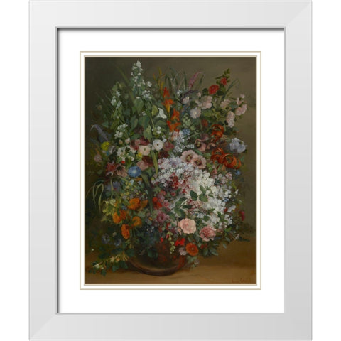Bouquet of Flowers in a Vase White Modern Wood Framed Art Print with Double Matting by Courbet, Gustave