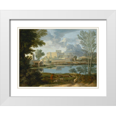 Landscape with a Calm (Un Temps calme et serein) White Modern Wood Framed Art Print with Double Matting by Poussin, Nicolas