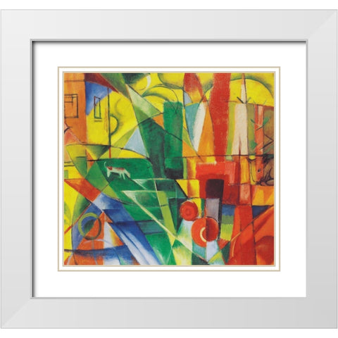 Landscape with House, Dog and Cattle, 1914 White Modern Wood Framed Art Print with Double Matting by Marc, Franz