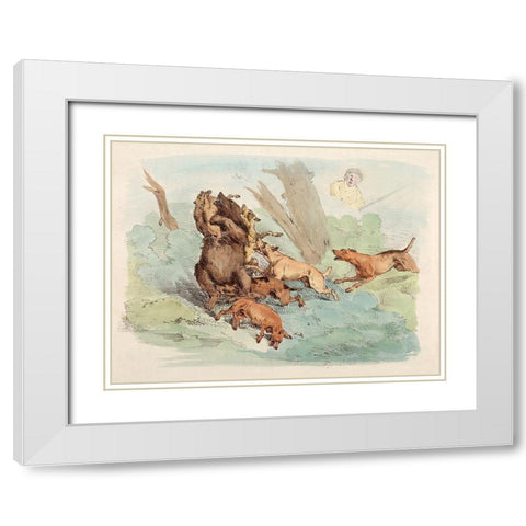 Hunting Dogs Attacking A Bear, 1817 White Modern Wood Framed Art Print with Double Matting by Alken, Henry Thomas