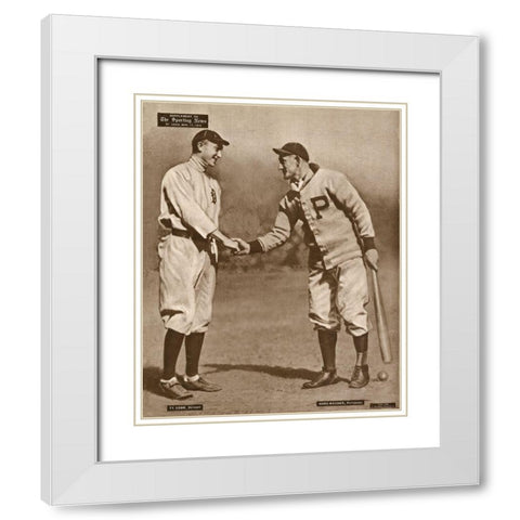 Ty Cobb And Honus Wagner, 1880 White Modern Wood Framed Art Print with Double Matting by Leopold Morse Goulston Baseball Collection