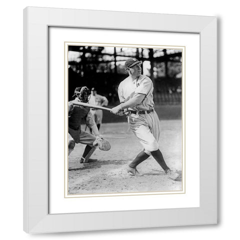 Baseball Game in Progress, 1910s White Modern Wood Framed Art Print with Double Matting by Harris and Ewing Collection (Library of Congress)