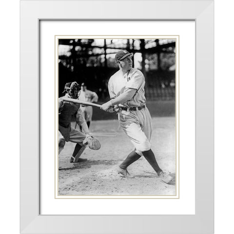 Baseball Game in Progress, 1910s White Modern Wood Framed Art Print with Double Matting by Harris and Ewing Collection (Library of Congress)