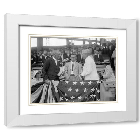 President Woodrow Wilson at a Baseball Game White Modern Wood Framed Art Print with Double Matting by Harris and Ewing Collection (Library of Congress)
