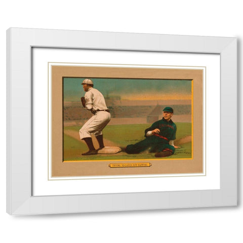 Trying to Catch Him Napping, Baseball Card White Modern Wood Framed Art Print with Double Matting by American Tobacco Company