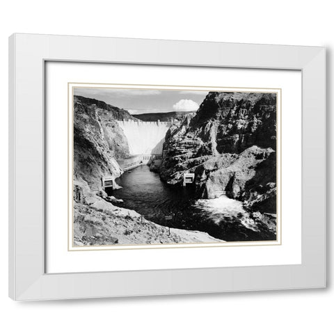 Hoover Dam from Across the Colorado River - National Parks and Monuments, 1941 White Modern Wood Framed Art Print with Double Matting by Adams, Ansel
