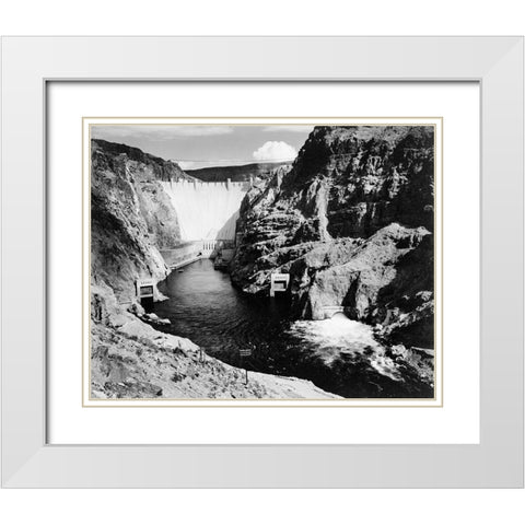 Hoover Dam from Across the Colorado River - National Parks and Monuments, 1941 White Modern Wood Framed Art Print with Double Matting by Adams, Ansel