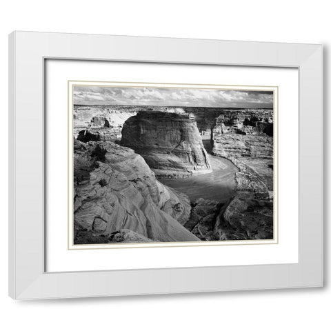 View of valley from mountain, Canyon de Chelly, Arizona - National Parks and Monuments, 1941 White Modern Wood Framed Art Print with Double Matting by Adams, Ansel