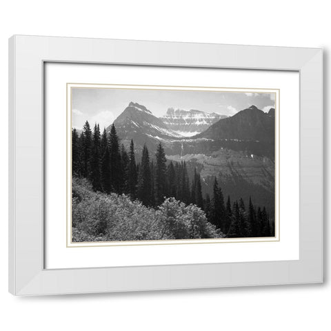 Trees, Bushes and Mountains, Glacier National Park, Montana - National Parks and Monuments, 1941 White Modern Wood Framed Art Print with Double Matting by Adams, Ansel