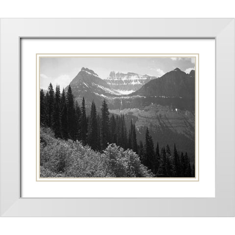 Trees, Bushes and Mountains, Glacier National Park, Montana - National Parks and Monuments, 1941 White Modern Wood Framed Art Print with Double Matting by Adams, Ansel