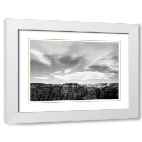 Canyon edge, low horizon, clouded sky, Grand Canyon National Park, Arizona, 1941 White Modern Wood Framed Art Print with Double Matting by Adams, Ansel