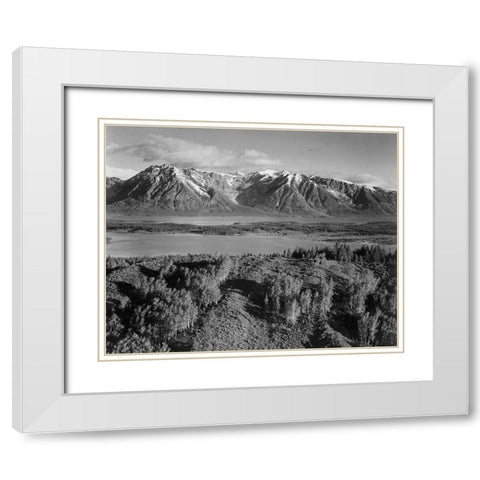 View across river valley, Grand Teton National Park, Wyoming, 1941 White Modern Wood Framed Art Print with Double Matting by Adams, Ansel
