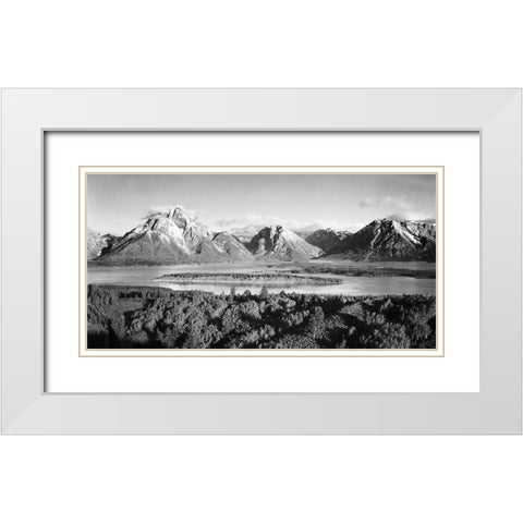 Mt. Moran and Jackson Lake from Signal Hill, Grand Teton National Park, Wyoming, 1941 White Modern Wood Framed Art Print with Double Matting by Adams, Ansel