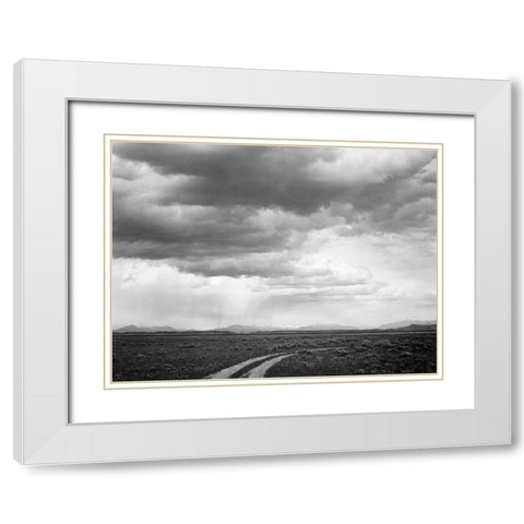Roadway near Grand Teton National Park, Wyoming, 1941 White Modern Wood Framed Art Print with Double Matting by Adams, Ansel