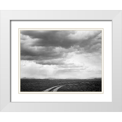 Roadway near Grand Teton National Park, Wyoming, 1941 White Modern Wood Framed Art Print with Double Matting by Adams, Ansel