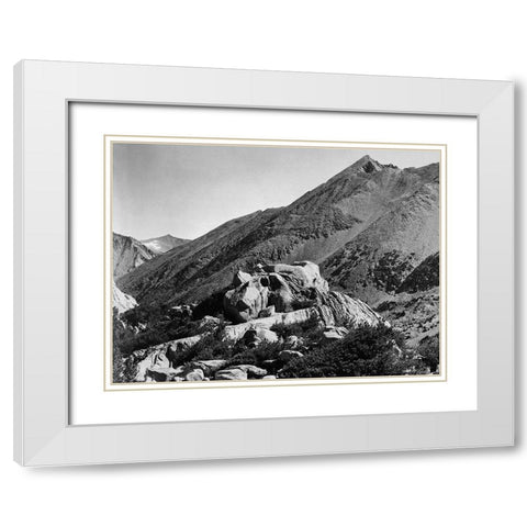 Peak near Rac Lake, Kings River Canyon, proposed as a national park, California, 1936 White Modern Wood Framed Art Print with Double Matting by Adams, Ansel