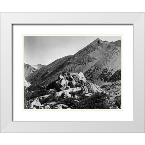 Peak near Rac Lake, Kings River Canyon, proposed as a national park, California, 1936 White Modern Wood Framed Art Print with Double Matting by Adams, Ansel