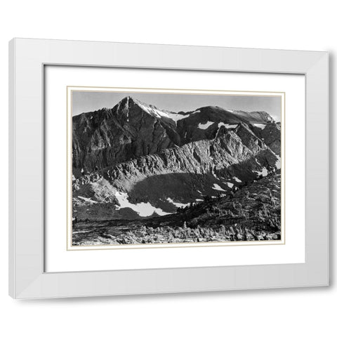 Peak above Woody Lake, Kings River Canyon, proposed as a national park, California, 1936 White Modern Wood Framed Art Print with Double Matting by Adams, Ansel