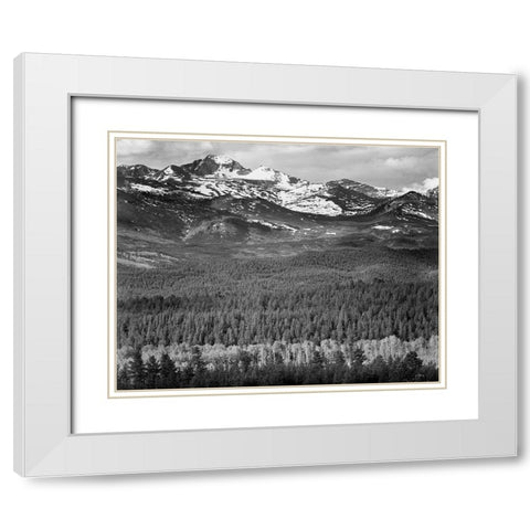 Longs Peak from Road, Rocky Mountain National Park, Colorado, 1941 White Modern Wood Framed Art Print with Double Matting by Adams, Ansel