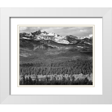 Longs Peak from Road, Rocky Mountain National Park, Colorado, 1941 White Modern Wood Framed Art Print with Double Matting by Adams, Ansel
