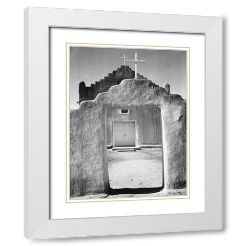 Front view of entrance, Church, Taos Pueblo National Historic Landmark, New Mexico, 1942 White Modern Wood Framed Art Print with Double Matting by Adams, Ansel