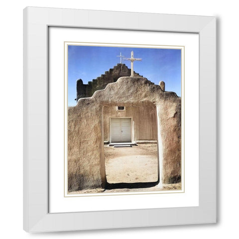 Front view of entrance-Church-Taos Pueblo National Historic Landmark Color White Modern Wood Framed Art Print with Double Matting by Adams, Ansel