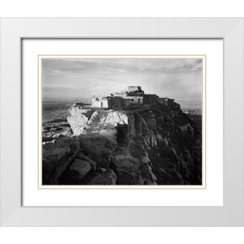 Full view of the city on top of mountain, Walpi, Arizona, 1941 White Modern Wood Framed Art Print with Double Matting by Adams, Ansel