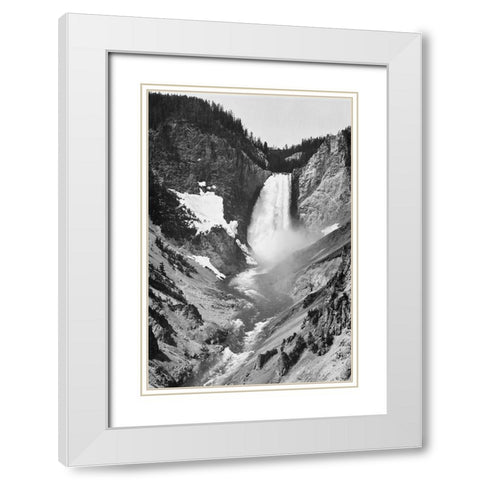 Yellowstone Falls, Yellowstone National Park, Wyoming. ca. 1941-1942 White Modern Wood Framed Art Print with Double Matting by Adams, Ansel