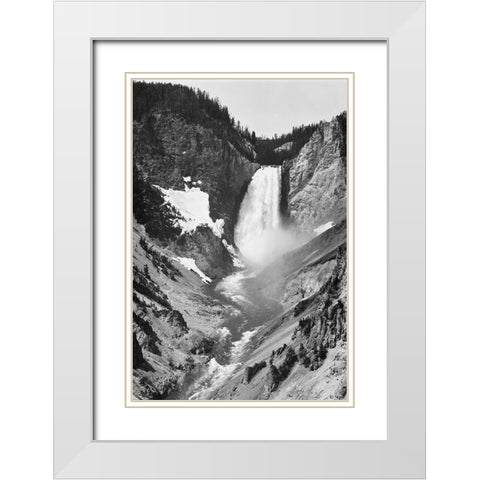 Yellowstone Falls, Yellowstone National Park, Wyoming. ca. 1941-1942 White Modern Wood Framed Art Print with Double Matting by Adams, Ansel