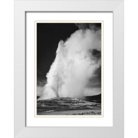 Photograph of Old Faithful Geyser Erupting in Yellowstone National Park, ca. 1941-1942 White Modern Wood Framed Art Print with Double Matting by Adams, Ansel