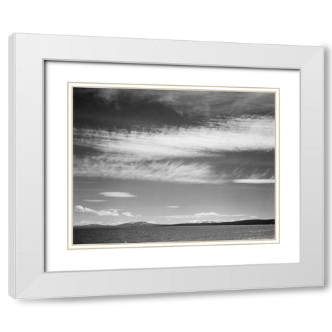 Lake, narrow strip of mountains, low horizon, Yellowstone Lake, Yellowstone National Park, Wyoming,  White Modern Wood Framed Art Print with Double Matting by Adams, Ansel