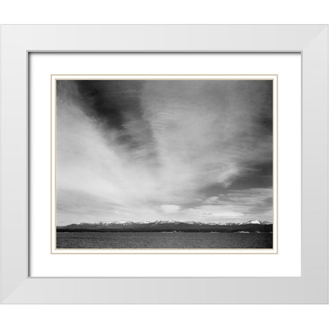 Wider strip of mountains, Yellowstone Lake, Yellowstone National Park, Wyoming, ca. 1941-1942 White Modern Wood Framed Art Print with Double Matting by Adams, Ansel
