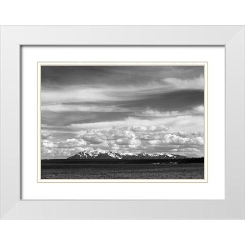 Yellowstone Lake, Mt. Sheridan, Yellowstone National Park, Wyoming, ca. 1941-1942 White Modern Wood Framed Art Print with Double Matting by Adams, Ansel