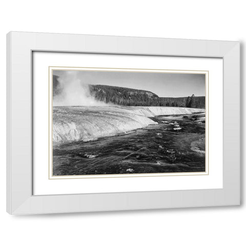 River in foreground, trees behind, Firehold River, Yellowstone National Park, Wyoming, ca. 1941-1942 White Modern Wood Framed Art Print with Double Matting by Adams, Ansel