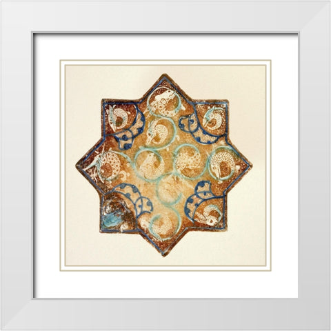 Star Tile with Animal Motifs White Modern Wood Framed Art Print with Double Matting by Unknown 13th Century Persian Artisan