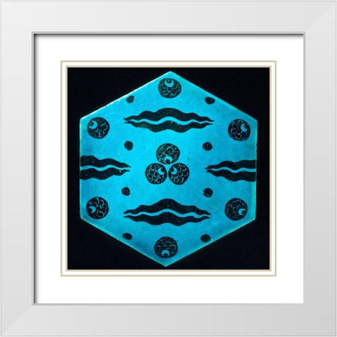 Blue Hexagonal Tile White Modern Wood Framed Art Print with Double Matting by Unknown 17th Century Syrian Artisan