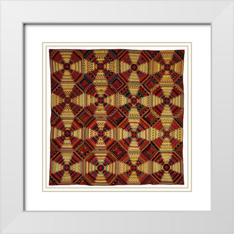 Quilt, Log Cabin Pattern, Pineapple variation White Modern Wood Framed Art Print with Double Matting by Unknown 19th Century American Needleworker