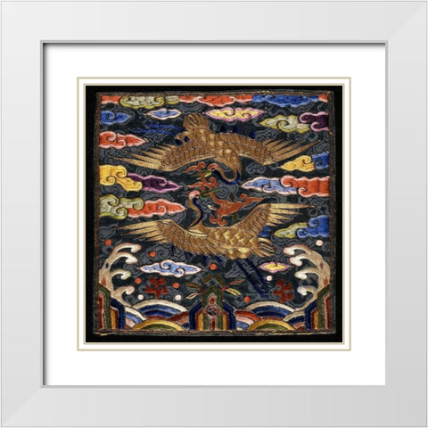 Pair of Badges (Hyungbae) of the Upper Civil Rank with Two Cranes White Modern Wood Framed Art Print with Double Matting by Unknown 20th Century Korean Needleworker
