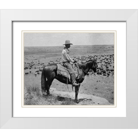 A Texas cowboy, 1907 White Modern Wood Framed Art Print with Double Matting by Smith, Erwin E.