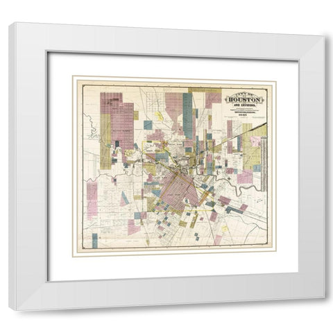 City of Houston and environs, 1895 White Modern Wood Framed Art Print with Double Matting by Whitty & Stott