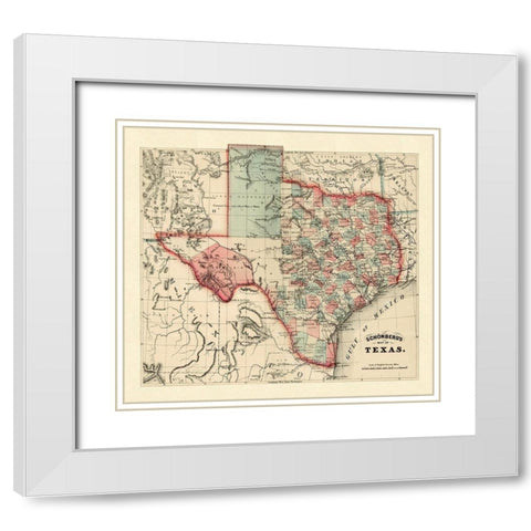 Schonbergs map of Texas, 1866 White Modern Wood Framed Art Print with Double Matting by Schonberg & Co.