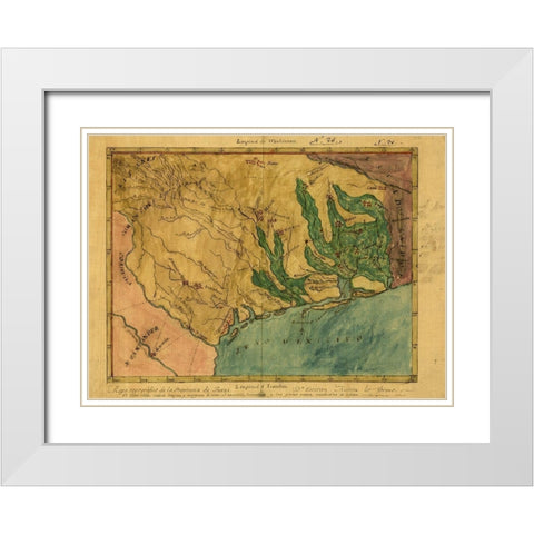Mapa topografico de la provincia de Texas, ca 1822 White Modern Wood Framed Art Print with Double Matting by Austin, Stephen F.