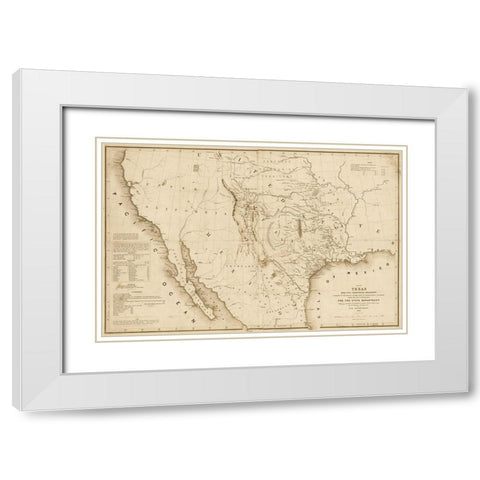 Map of Texas and the countries adjacent, 1844 - Decorative Sepia White Modern Wood Framed Art Print with Double Matting by Emory, William H.