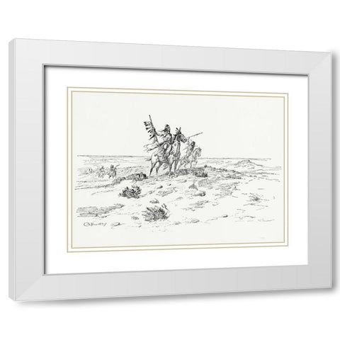 The Indian of the Plains as he was, 1899 White Modern Wood Framed Art Print with Double Matting by Russell, Charles Marion